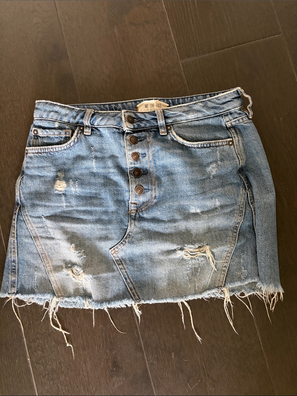 We the Free by Free People distressed light Denim wash Mini Skirt 5-Button Front